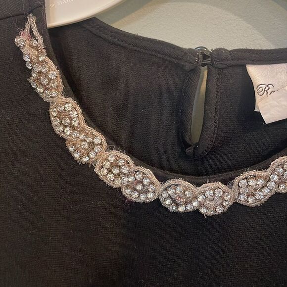 Girls Black and Cream Pleated Stripe Embellished Dress size 6X - Picture 4 of 7